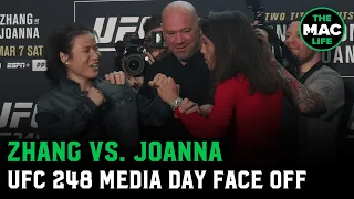 Zhang Weili tells Joanna Jedrzejczyk to "shut up" during face off | UFC 248 Media Day