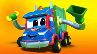 Truck videos for kids -  Super GARBAGE truck rescues the RACING CAR! - Super Truck in Car City !