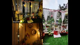 Balcony makeover - Small balcony decorating ideas grass , curtains , plants - DIY with small budget