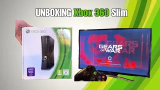 Retro Microsoft Xbox 360 s Slim Gaming Console UNBOXING GOW Gameplay Demo & Review 90s Game Vintage
