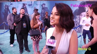 "Becky G" at 'Pirates of the Caribbean' ocean carpet  on FabulousTV