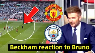 Beckham and Pep Guardiola reaction to Bruno Fernandes penalty goal vs Man City