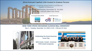 2020 - Capital Link 22nd Annual Invest in Greece Forum - NYSE Closing Bell Ceremony - Greek-American