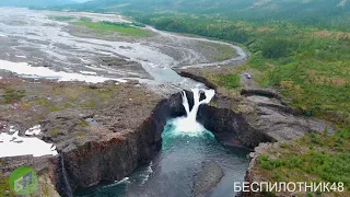 Иркиндинский водопад  – аэросъёмка плато Путорана, вертолетная экскурсия