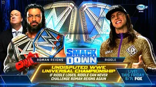 WWE Smackdown Roman Reigns Vs. Riddle Undisputed Wwe Universal Championship Official Match Card