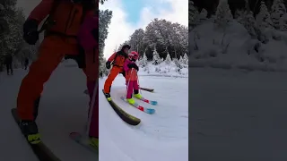 Father Pushes Daughter Skiing ❤️ #cute #family #father