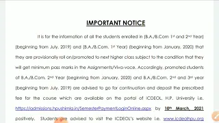 Urgent Notice Regarding to Promote the students in next higher class ICDEOL Regarding Fee