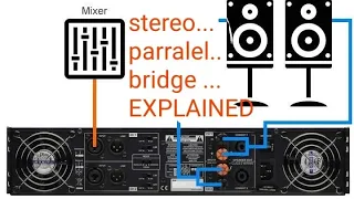 Bridge, Stereo, and  Parralel explained(power amp)