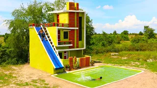 [Full Video] Building A Modern 3 Story Mud Villa House With Water Slide To Underground Swimming Pool