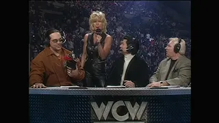 Madusa (Alundra Blayze) throws the WWF Women's title in a Trash can on WCW Nitro!