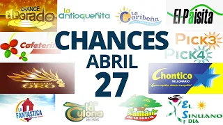 Resultados del Chance del Sábado 27 de Abril de 2024  Loterias 😱🤑💰💵