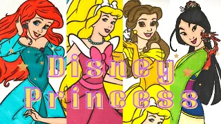 Disney Princess Coloring Video - Mulan, Belle, Ariel, Cinderella