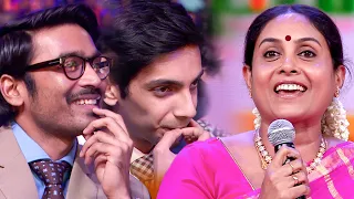 Dhanush and Anirudh Ravichander enjoying Saranya Ponvannan's amazing speech at South Movie Awards