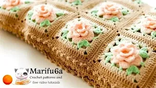 How to crochet blanket afghan with roses  by marifu6a