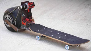 Homemade DRILL Electric Skateboard !?