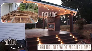 MOBILE HOME DREAM PORCH REVEAL | EXTREME start to finish double wide mobile home deck makeover |ep.7