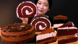🍫🍰Chocolate mousse cake, Roll cake, Tiramisu, Milk chocolate cake, Brownie cream cheese ASMR Mukbang