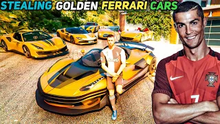 Gta 5 - Stealing Luxury Golden Ferrari Cars With Cristiano Ronaldo (Real Life Cars #43)