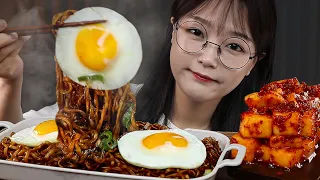 느끼할 틈이 없는 짜파게티 먹방 ft.깍뚜기 BLACK BEAN NOODLES & KKAKDUGI (Radish kimchi) MUKBANG | EATING SOUNDS