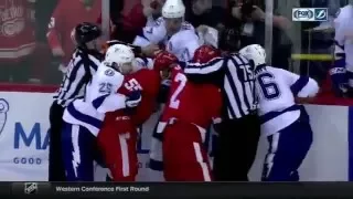 Line Fight Tampa Bay Lightning vs Detroit Red Wings 2016 Stanley Cup Playoffs Rd 1 Game 3 NHL