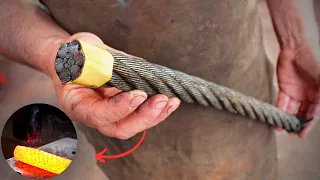 Forging a knife with steel cable - Snake skin Damascus?!