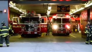 FDNY Ladder 24 and Engine 1 go on a run