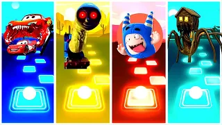 Thomas The Train exe vs Spider House Head vs Oddbobs vs Lightning Mcqueen Eater Tiles Hop EDM Rush!!