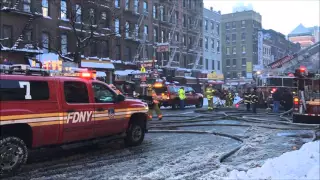 FDNY BATTLING 4TH ALARM FIRE ON 9TH AVE. IN HELL'S KITCHEN AT THE FAMOUS EMPANADA MAMA IN MANHATTAN.