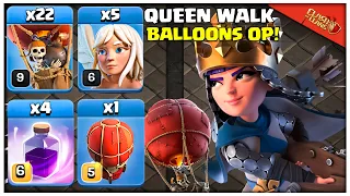 Th13 Queen Walk Balloons| Th13 Balloon Attack Strategy in Clash of Clans