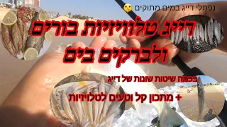 דיג טלויזיות לברקים ובורים בים מהחוף + איך להכין טלויזיות למאכל