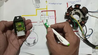 Motorcycle Charging system. Motorbike headlight taillight wiring details.magneto regulator rectifier