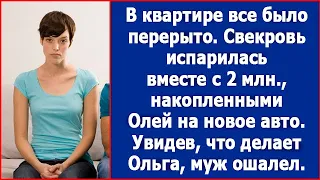 В квартире все было перерыто. Свекровь испарилась вместе с 2 млн. накопленными Олей на новое авто.