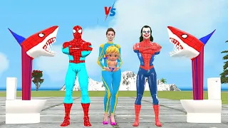 Spiderman girl attacked by shark skibidi toilet vs joker |shark spiderman roblox rescue spider, hulk