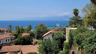 Antalya morning walking tour 4K UHD from mall MarkAntalya to Old Town with sea and mountain views