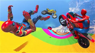 GTA 5 SPIDERMAN vs MEGA RAMP JUMP 464( Spider-Man Jumps with Cars & Bikes)