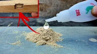 Amazing! Chemical reaction of super glue and saw dust / First aid for damaged wood