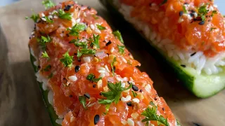 EASIEST SPICY SALMON SUSHI BOATS