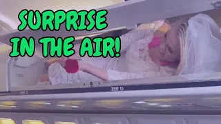 She surprised him on an airplane 😍 #beauty #surprise #fun #funny #life #travel #airplane #love