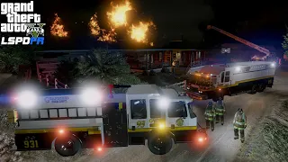 GTA 5 Firefighter Mod MASSIVE 5th Alarm House Fire With People TRAPPED Inside (LSPDFR Fire Callouts)