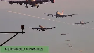 London Heathrow Approach Time lapse morning arrivals BA 787, 777, 747