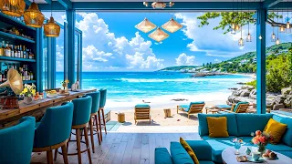 Summer Coffee Shop Beach View with Smooth Jazz Bossa Nova Music & Sea Waves Sounds for Good Mood