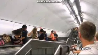 Guy Runs Then Falls Down Escalator! FAIL