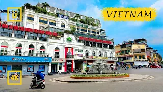 Hoan Kiem District. Hanoi morning city walk in the Old Quarter. Binaural Audio. [4K walking tour]