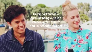 lili reinhart and cole sprouse being cute in a interview for 1 minute and 20 seconds straight