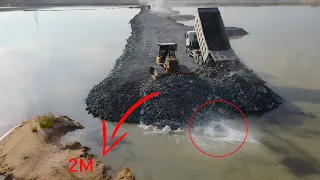 Part 11, Great Team Dump Truck Transport Stone to Operator Bulldozer Push Stone Building Road
