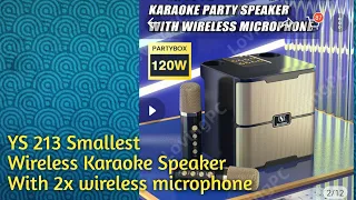 YS 213 Wireless Karaoke Speaker Smallest Bluetooth Speaker with 2x wireless microphone....