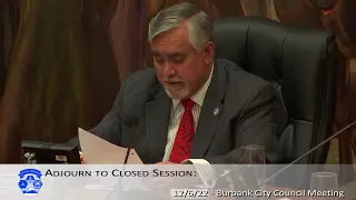 Burbank City Council Meeting Closed Session - December 6, 2022