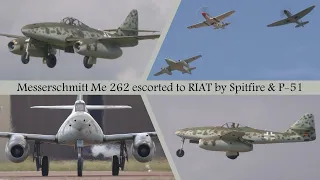 Messerschmitt Me 262 escorted to RIAT by Spitfire & P-51
