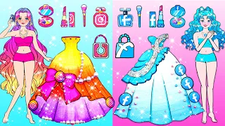 Vestido De Muñeca De Papel - Pink VS Blue Princess SOCIAL NETWORK Dress Up - Woa Doll Español