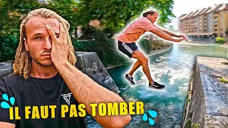 DÉFIS PARKOUR par dessus L'EAU (et je me blesse bêtement...)